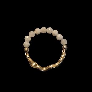 New 18k Gold Plated and Moonstone Stretch Beaded Women's Ring